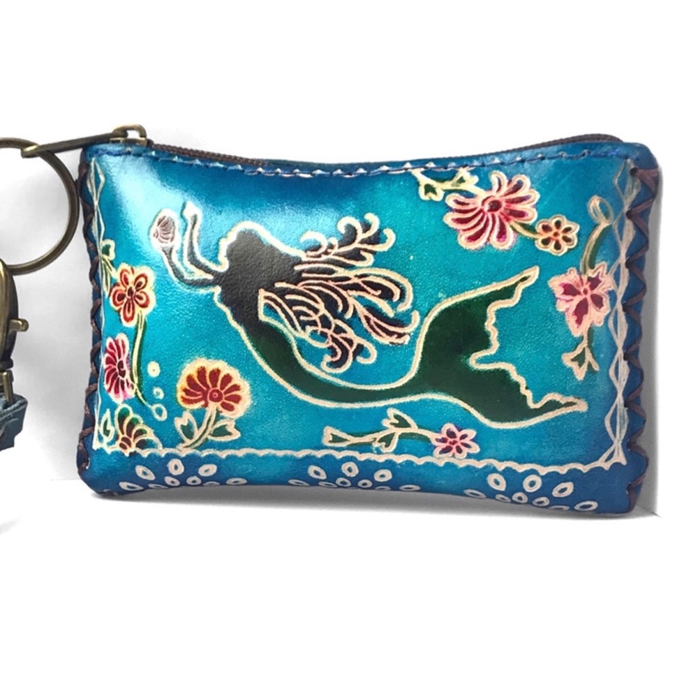1 LEFT! Handmade Handcrafted Genuine Leather Mermaid Coin Wristlet Bag - Picture 2 of 4